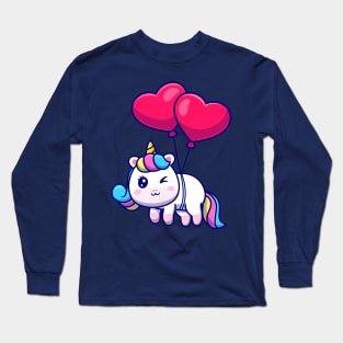 cute unicorn floating with love Long Sleeve T-Shirt